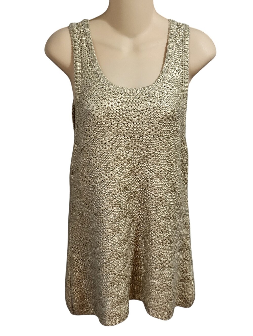 Moth Anthropologie Sweater Tank Top Size S Gold Metallic Chunky Knit Boho Chic